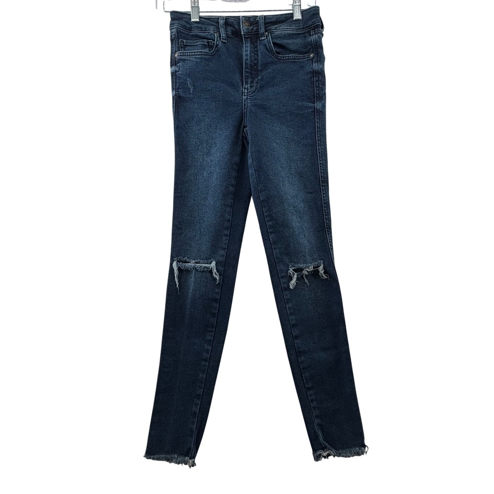Free‎ People We The Free Skinny Jeans Womens 26 Dark Blue Distressed High Rise